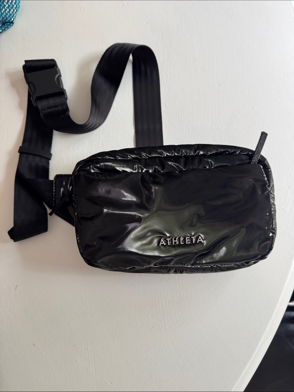 Athleta Black Glossy Crossbody Belt Bag